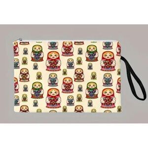 Nesting Dolls Print Cosmetic Bag Multi-Functional Pencil Case Pouch Wristlet NEW